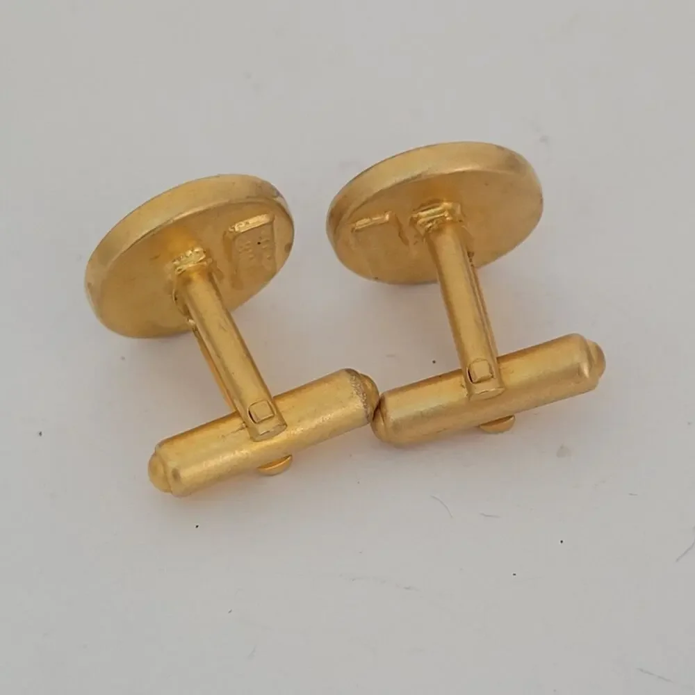 Anne Klein Gold Brown Cabochon Tone Cufflinks Vintage Round Retro Bullet